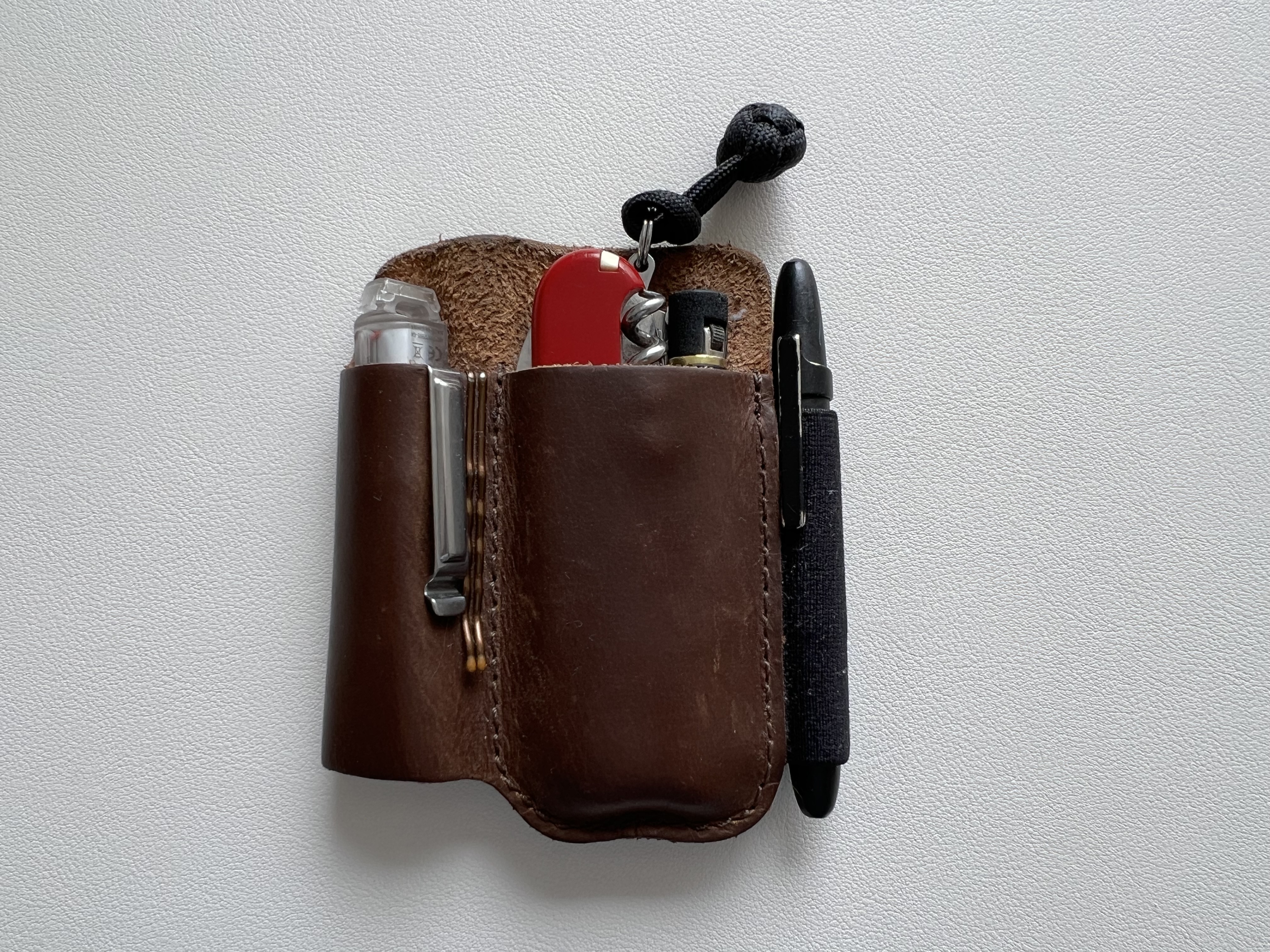 an image of a leather sheath with things inside